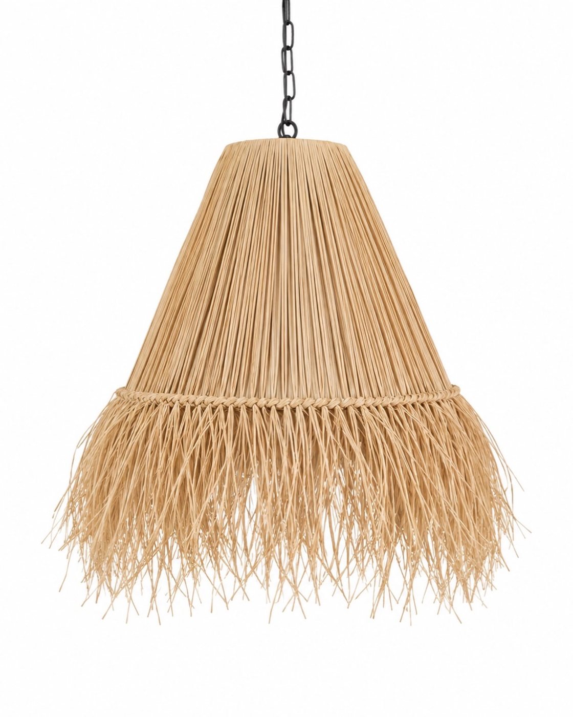 Raffia Bell Pendant Light with Fringe Skirt
