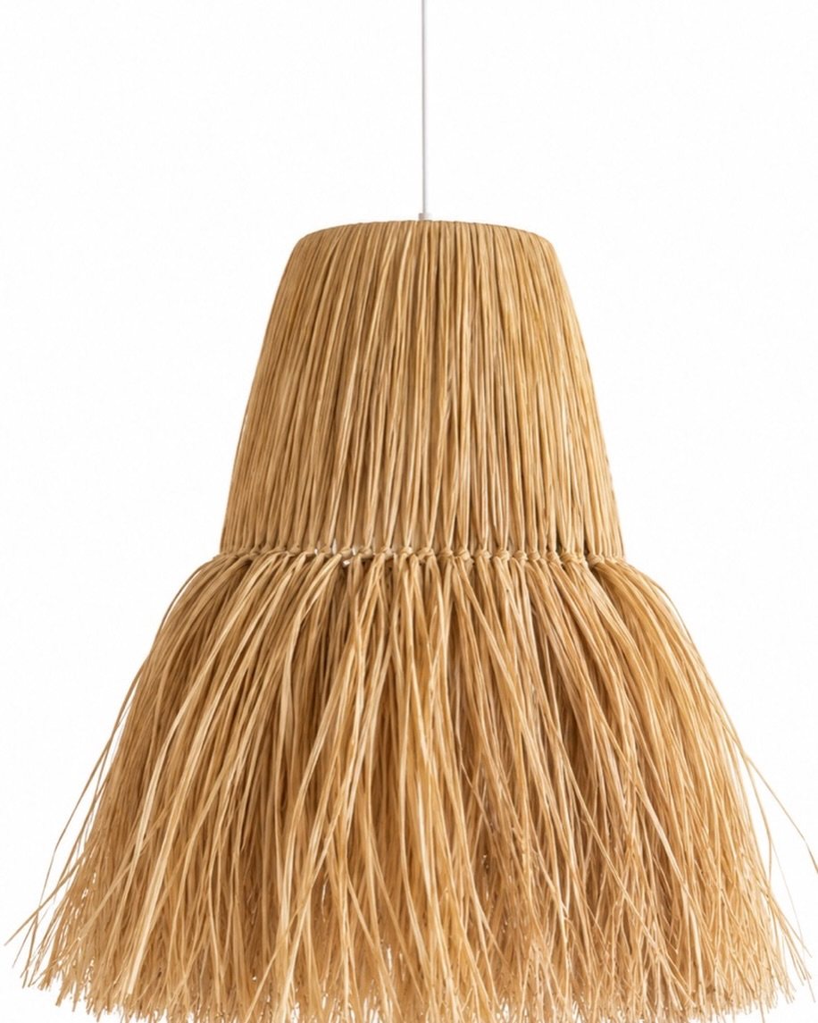 Raffia Dome Pendant Light with Bottom Fringe